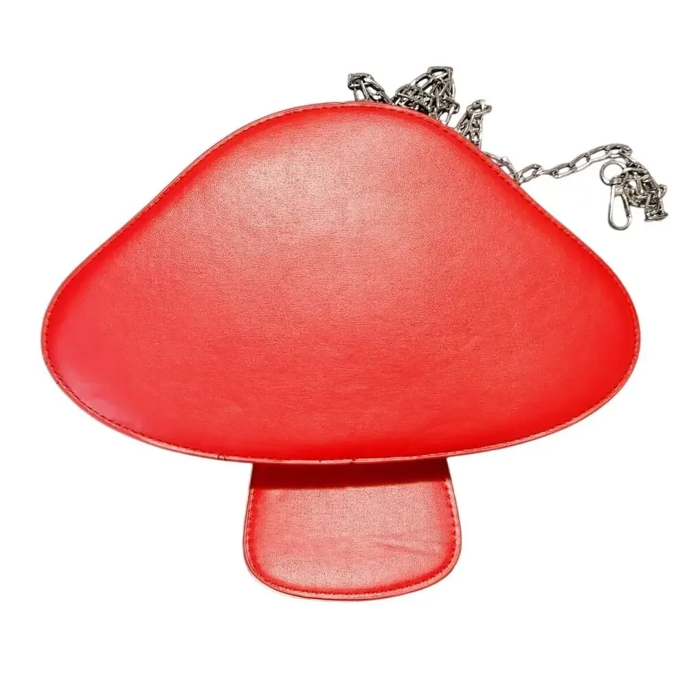 Kawaii Cute Mushroom PU Leather Shoulder Crossbody Purse Red White Chain Strap